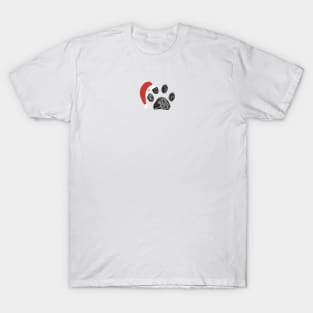 Paw prints with Santa Claus red hat and snowflake T-Shirt